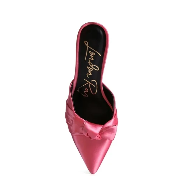 Chic Pink Satin Mule Heels with Bow Sizes 8 - Picture 6 of 6